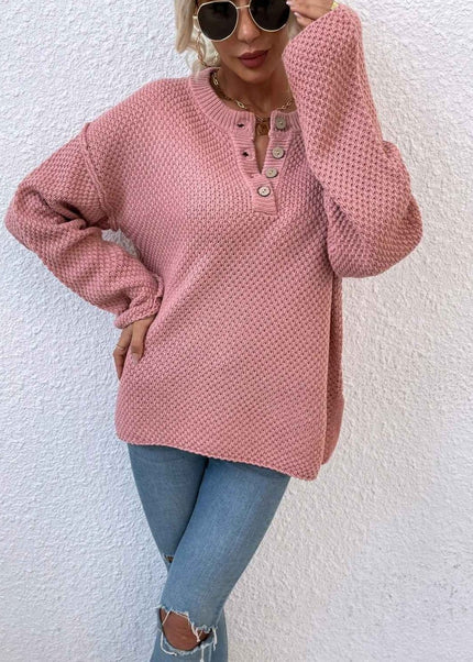 Quarter - Button Slit Sweater - Trendsi