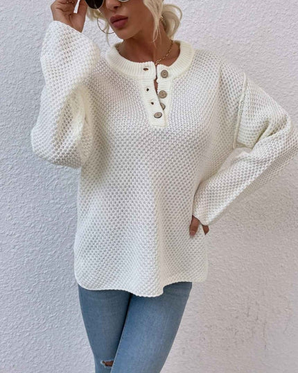 Quarter - Button Slit Sweater - Trendsi