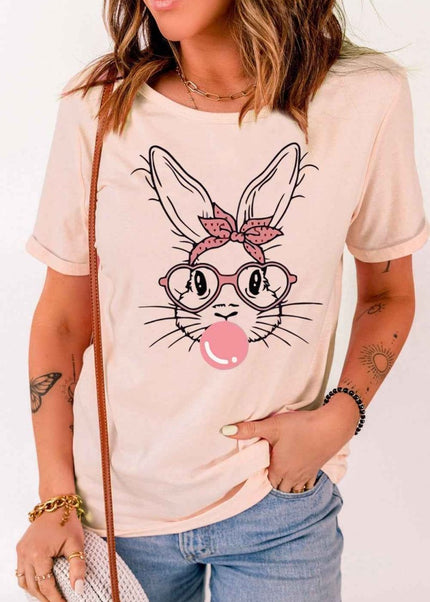 Rabbit Graphic Easter Tee Shirt - Trendsi