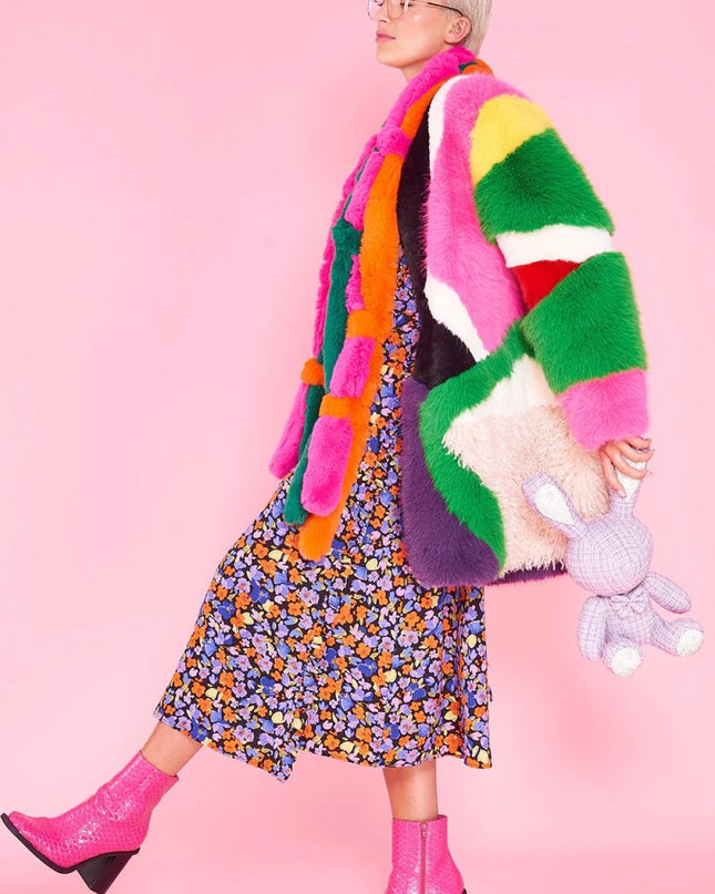 Rainbow Faux Fur Coat - Faux Fur Coats - Buy Me Fur Ltd