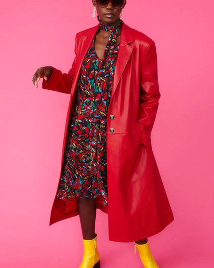 Red Eco Leather Trench Coat - Faux Leather Coats - Buy Me Fur Ltd