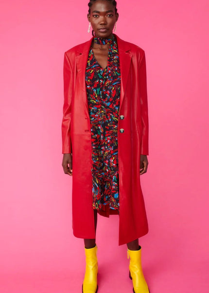 Red Eco Leather Trench Coat - Faux Leather Coats - Buy Me Fur Ltd