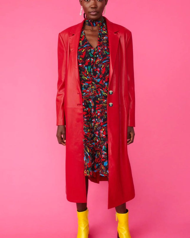 Red Eco Leather Trench Coat - Faux Leather Coats - Buy Me Fur Ltd