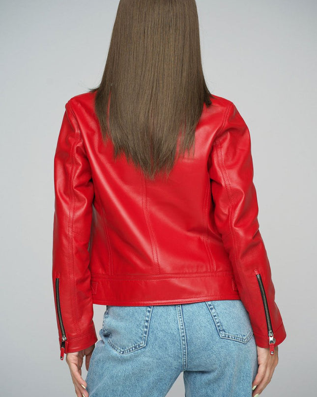Red Genuine Cropped Leather Jacket - Leather Jackets - Buy Me Fur Ltd