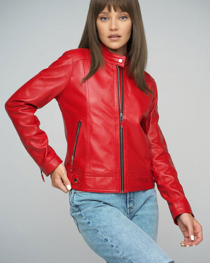 Red Genuine Cropped Leather Jacket - Leather Jackets - Buy Me Fur Ltd