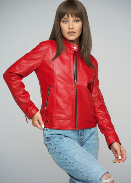 Red Genuine Cropped Leather Jacket - Leather Jackets - Buy Me Fur Ltd