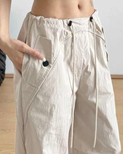 Relaxed Wide - Leg Drawstring Pants - Trendsi
