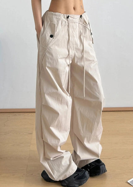Relaxed Wide - Leg Drawstring Pants - Trendsi