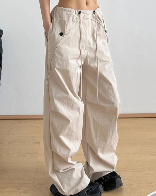Relaxed Wide - Leg Drawstring Pants - Trendsi