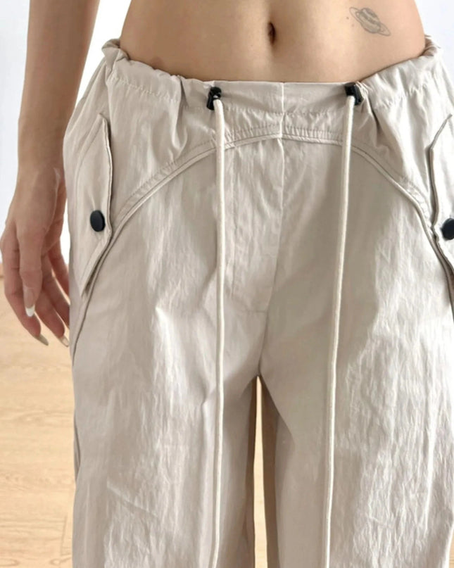 Relaxed Wide - Leg Drawstring Pants - Trendsi