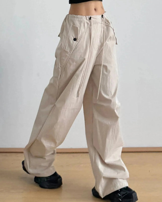 Relaxed Wide - Leg Drawstring Pants - Trendsi
