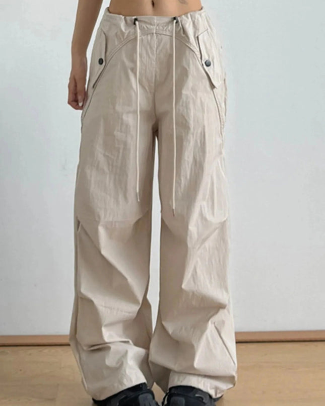 Relaxed Wide - Leg Drawstring Pants - Trendsi