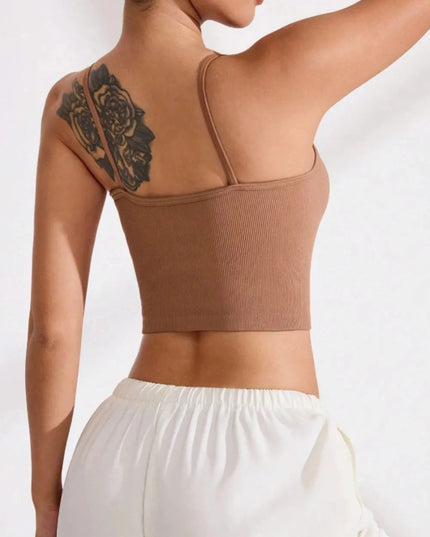 Ribbed Half Button Cropped Active Cami - Trendsi