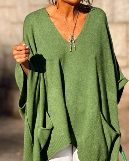 Ribbed Hem V - Neck Sweater - Trendsi