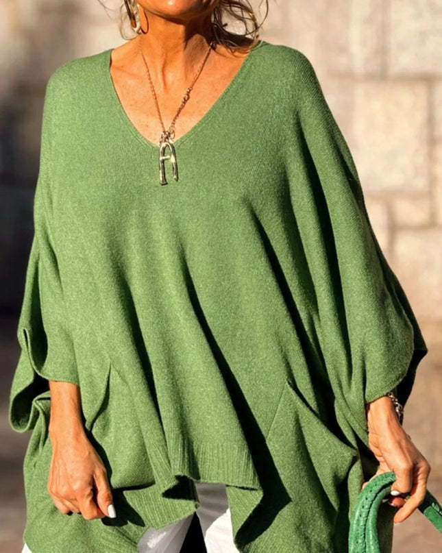 Ribbed Hem V - Neck Sweater - Trendsi