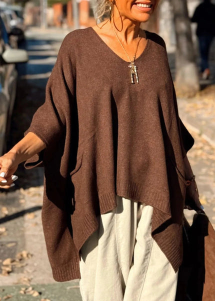 Ribbed Hem V - Neck Sweater - Trendsi