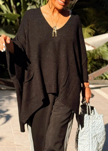 Ribbed Hem V - Neck Sweater - Trendsi