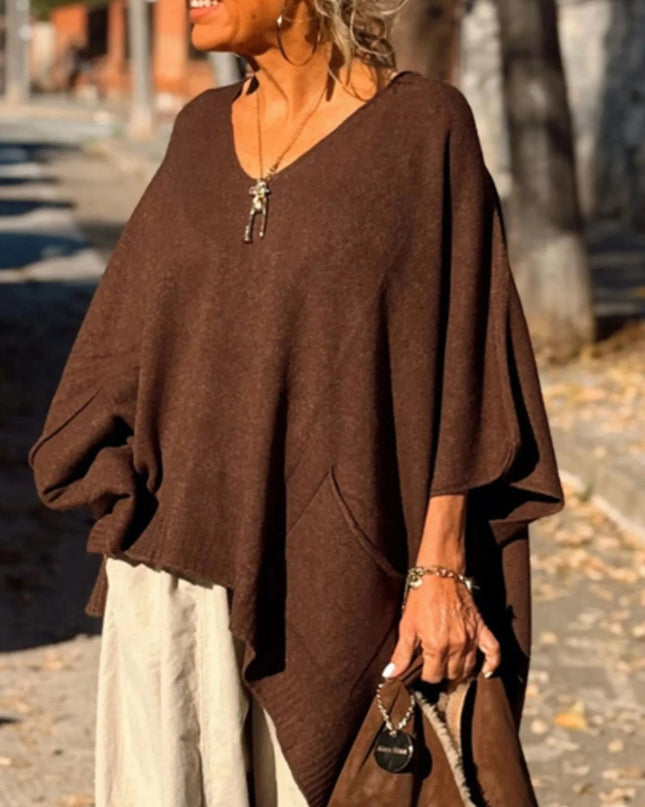 Ribbed Hem V - Neck Sweater - Trendsi