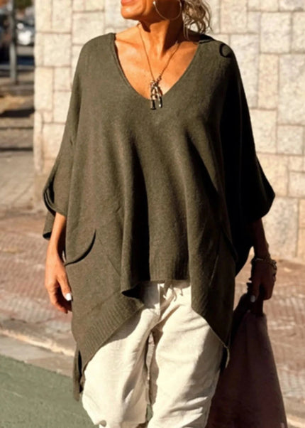 Ribbed Hem V - Neck Sweater - Trendsi