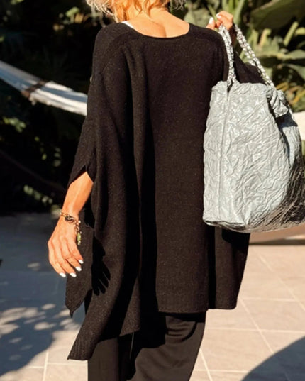 Ribbed Hem V - Neck Sweater - Trendsi