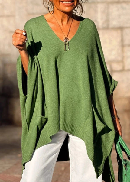 Ribbed Hem V - Neck Sweater - Trendsi