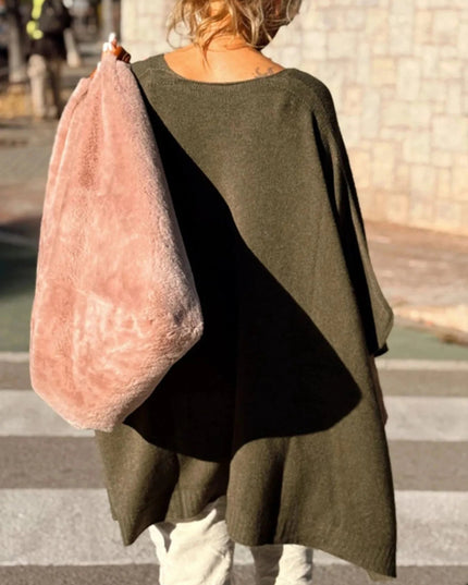 Ribbed Hem V - Neck Sweater - Trendsi