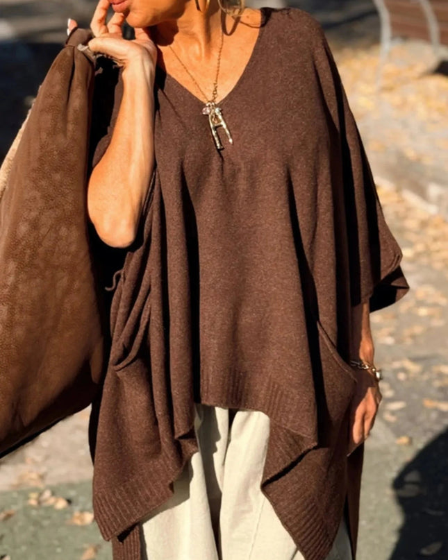 Ribbed Hem V - Neck Sweater - Trendsi