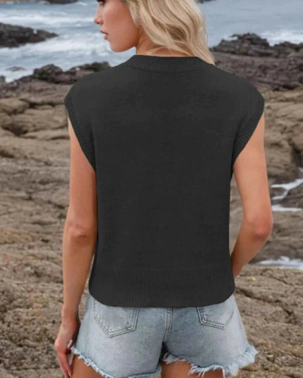 Ribbed Hem V - Neck Sweater Vest - Trendsi