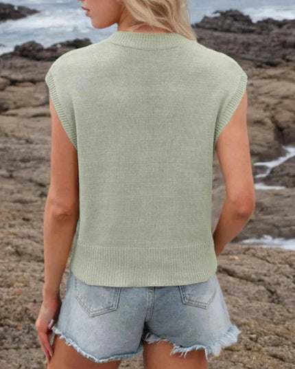 Ribbed Hem V - Neck Sweater Vest - Trendsi