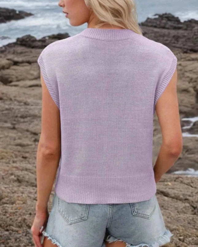 Ribbed Hem V - Neck Sweater Vest - Trendsi