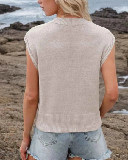 Ribbed Hem V - Neck Sweater Vest - Trendsi