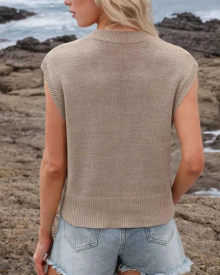Ribbed Hem V - Neck Sweater Vest - Trendsi