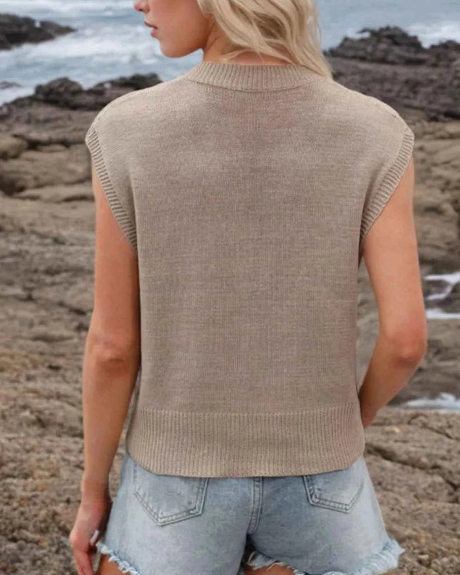 Ribbed Hem V - Neck Sweater Vest - Trendsi
