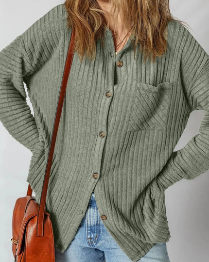 Ribbed Knit Button - Up Cardigan - Trendsi