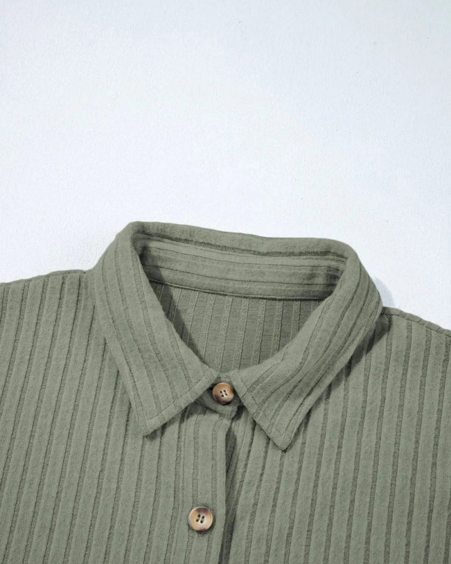 Ribbed Knit Button - Up Cardigan - Trendsi