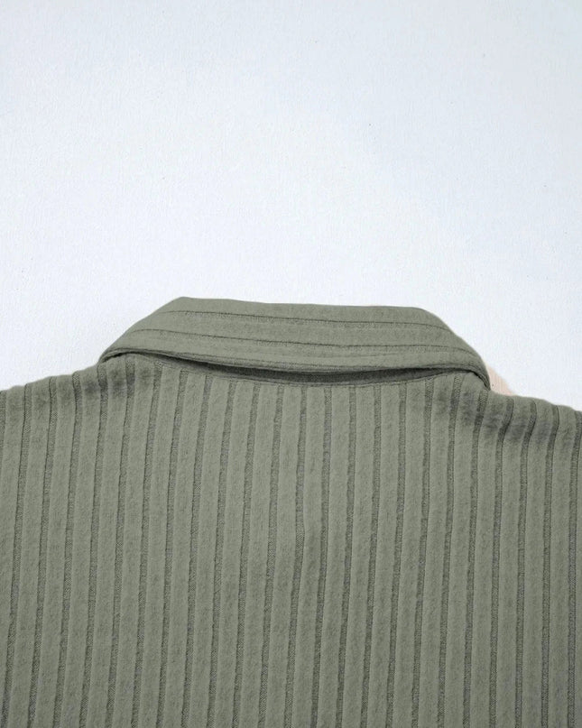 Ribbed Knit Button - Up Cardigan - Trendsi