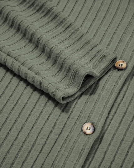 Ribbed Knit Button - Up Cardigan - Trendsi