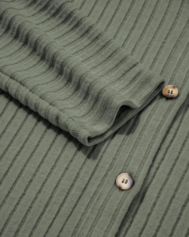 Ribbed Knit Button - Up Cardigan - Trendsi