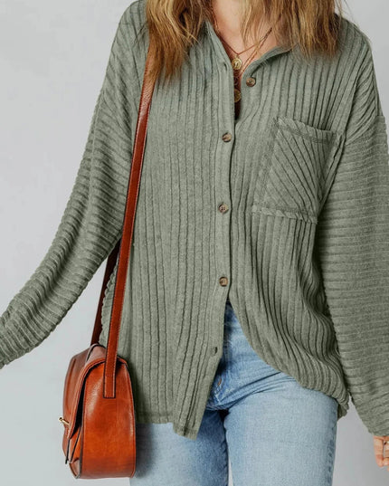 Ribbed Knit Button - Up Cardigan - Trendsi