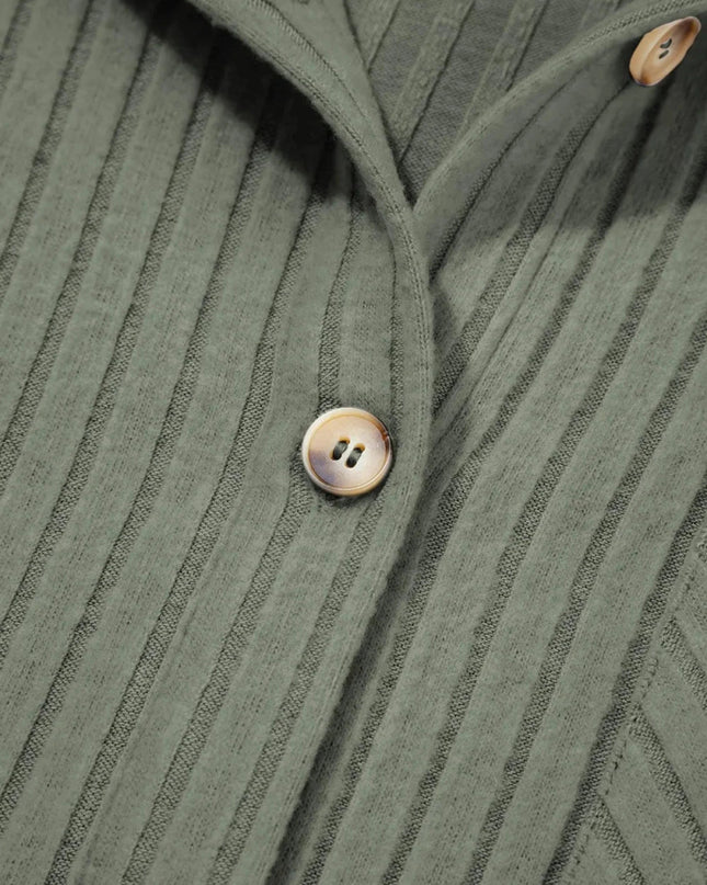 Ribbed Knit Button - Up Cardigan - Trendsi