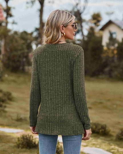 Ribbed Round Neck Long Sleeve Tee - Trendsi