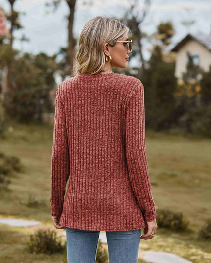 Ribbed Round Neck Long Sleeve Tee - Trendsi