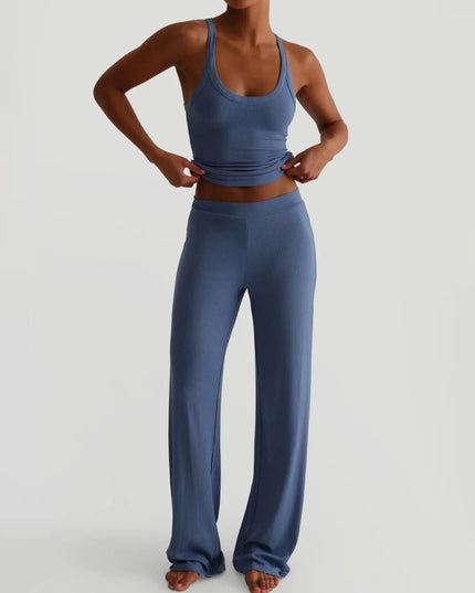 Ribbed Tank and High - Waisted Pants Active Set - Trendsi
