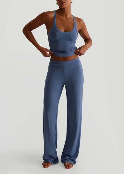 Ribbed Tank and High - Waisted Pants Active Set - Trendsi