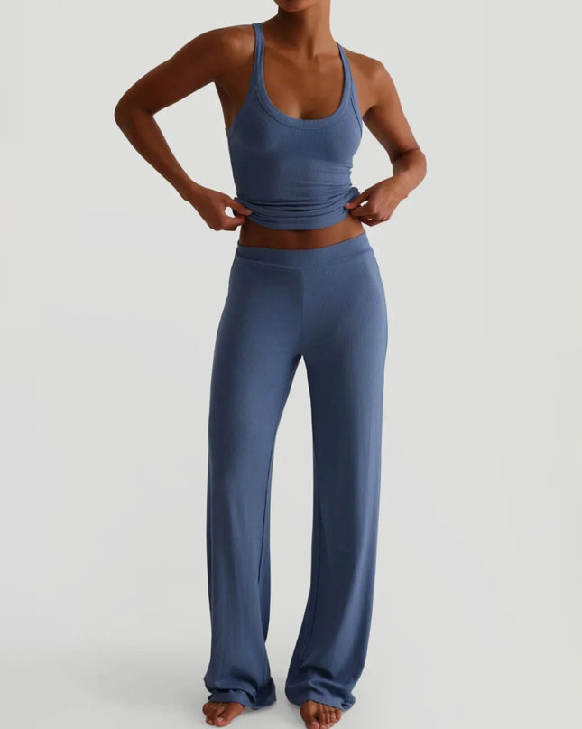 Ribbed Tank and High - Waisted Pants Active Set - Trendsi