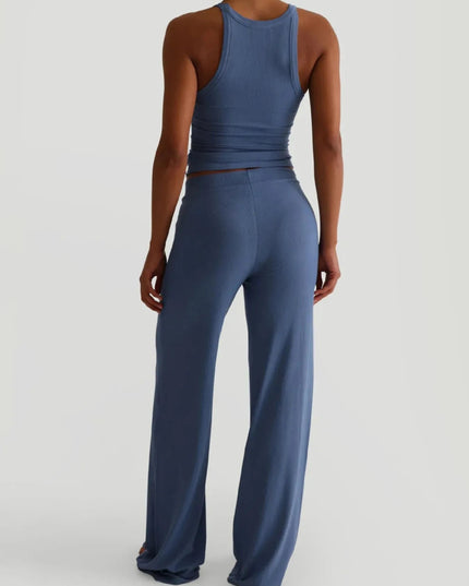 Ribbed Tank and High - Waisted Pants Active Set - Trendsi
