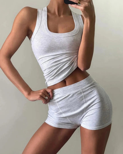 Ribbed Tank Top and Shorts Active Set - Trendsi
