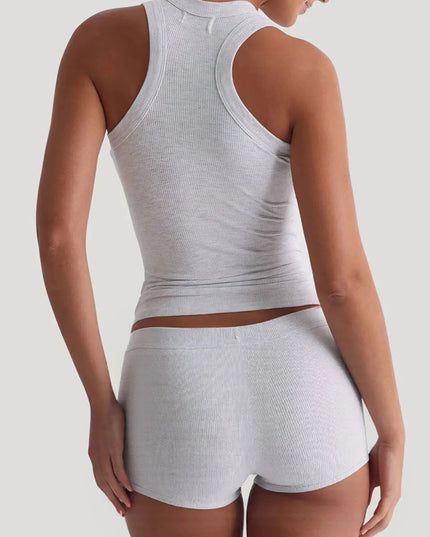 Ribbed Tank Top and Shorts Active Set - Trendsi