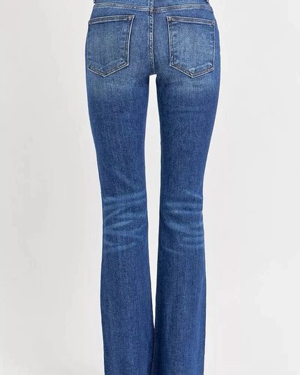 RISEN Full Size Distressed Mid Rise Flare Jeans Plus Size - Trendsi