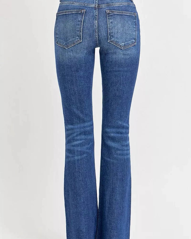 RISEN Full Size Distressed Mid Rise Flare Jeans Plus Size - Trendsi